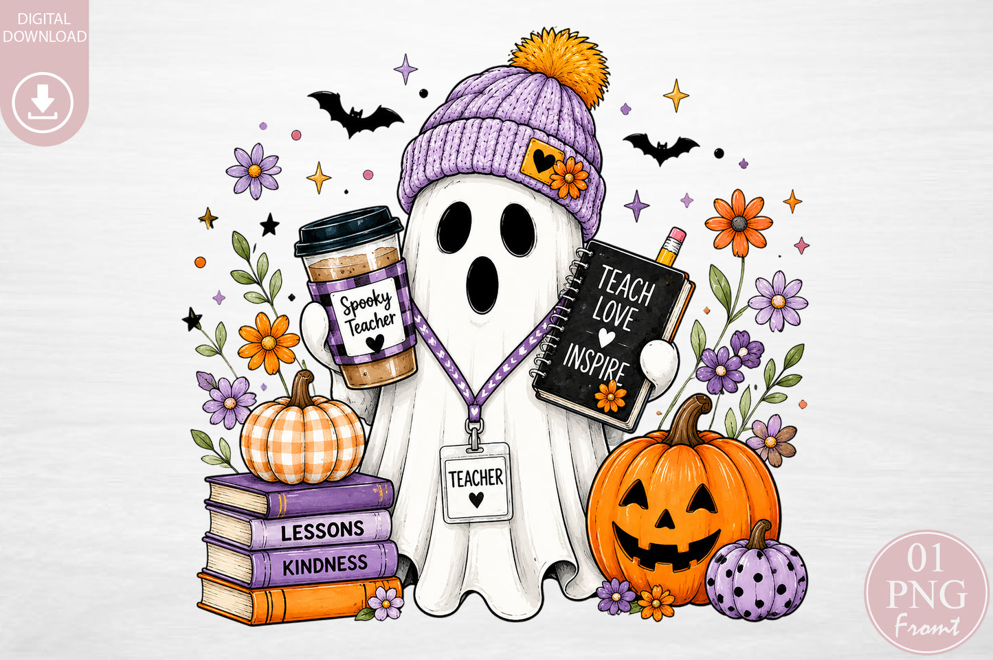 Spooky Teacher PNG Teach Love Inspire Halloween Sublimation Design
