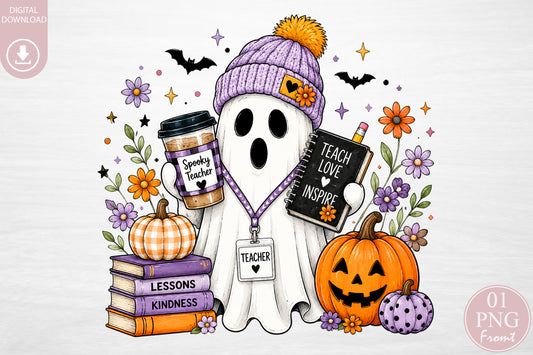 Spooky Teacher PNG Teach Love Inspire Halloween Sublimation Design