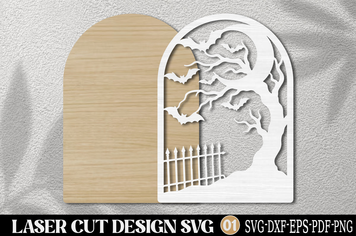 Spooky Tree and Bats Laser Cut SVG | Halloween Haunted Tree SVG