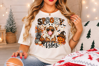 Spooky Vibes Highland Cow PNG Halloween Ghost Cow Pumpkin Sublimation