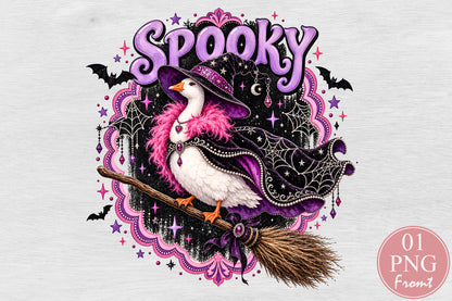 Spooky Witch Duck PNG Halloween Witch Goose Sublimation Design