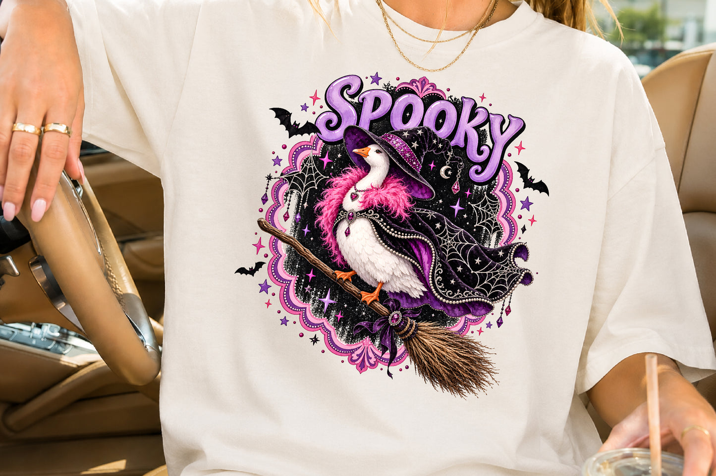 Spooky Witch Duck PNG Halloween Witch Goose Sublimation Design