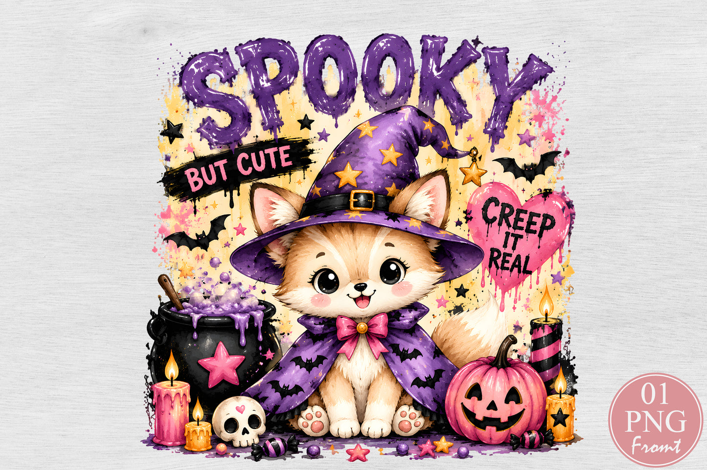 Spooky Witch Fox Halloween PNG Cute Witch Fox Sublimation Design