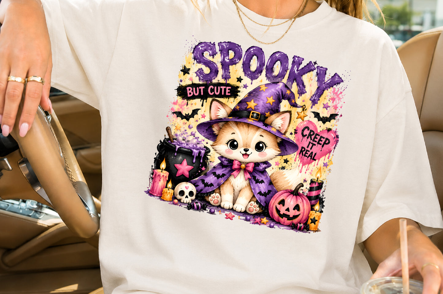 Spooky Witch Fox Halloween PNG Cute Witch Fox Sublimation Design