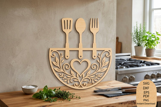 Spoon Fork Spatula Wall Decor Laser Cut SVG, Kitchen Utensil Sign