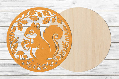Squirrel Acorn Laser Cut SVG, Woodland Fall Squirrel Autumn Leaf Cut File