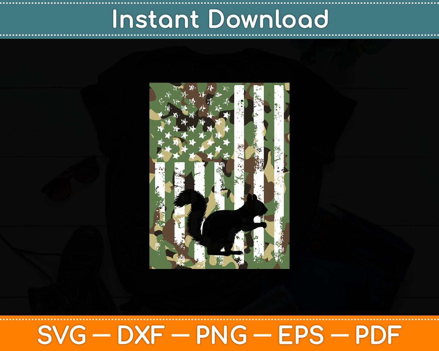 Squirrel Camo US Flag Vintage Patriotic Svg Digital Cutting File