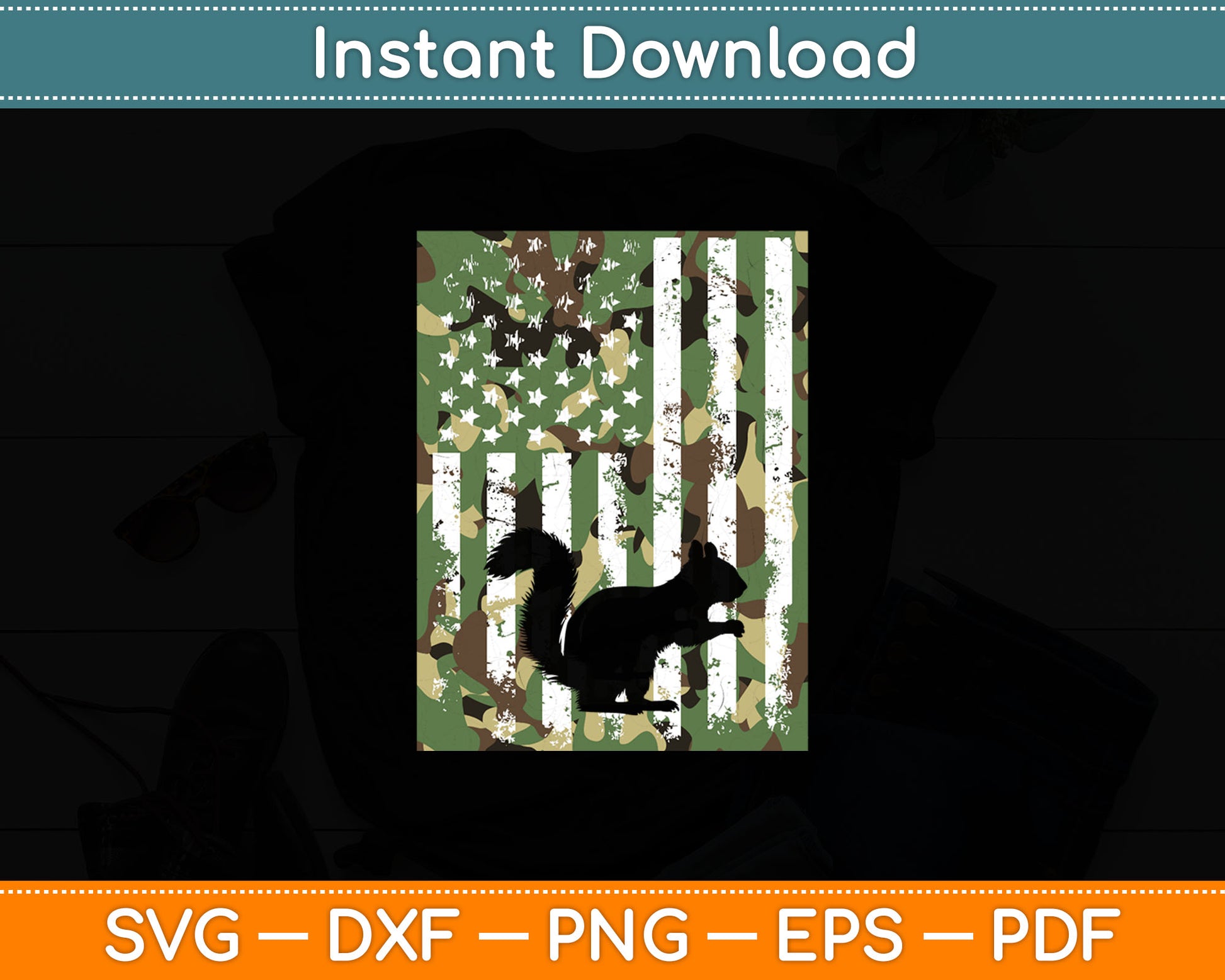 Squirrel Camo US Flag Vintage Patriotic Svg Digital Cutting File