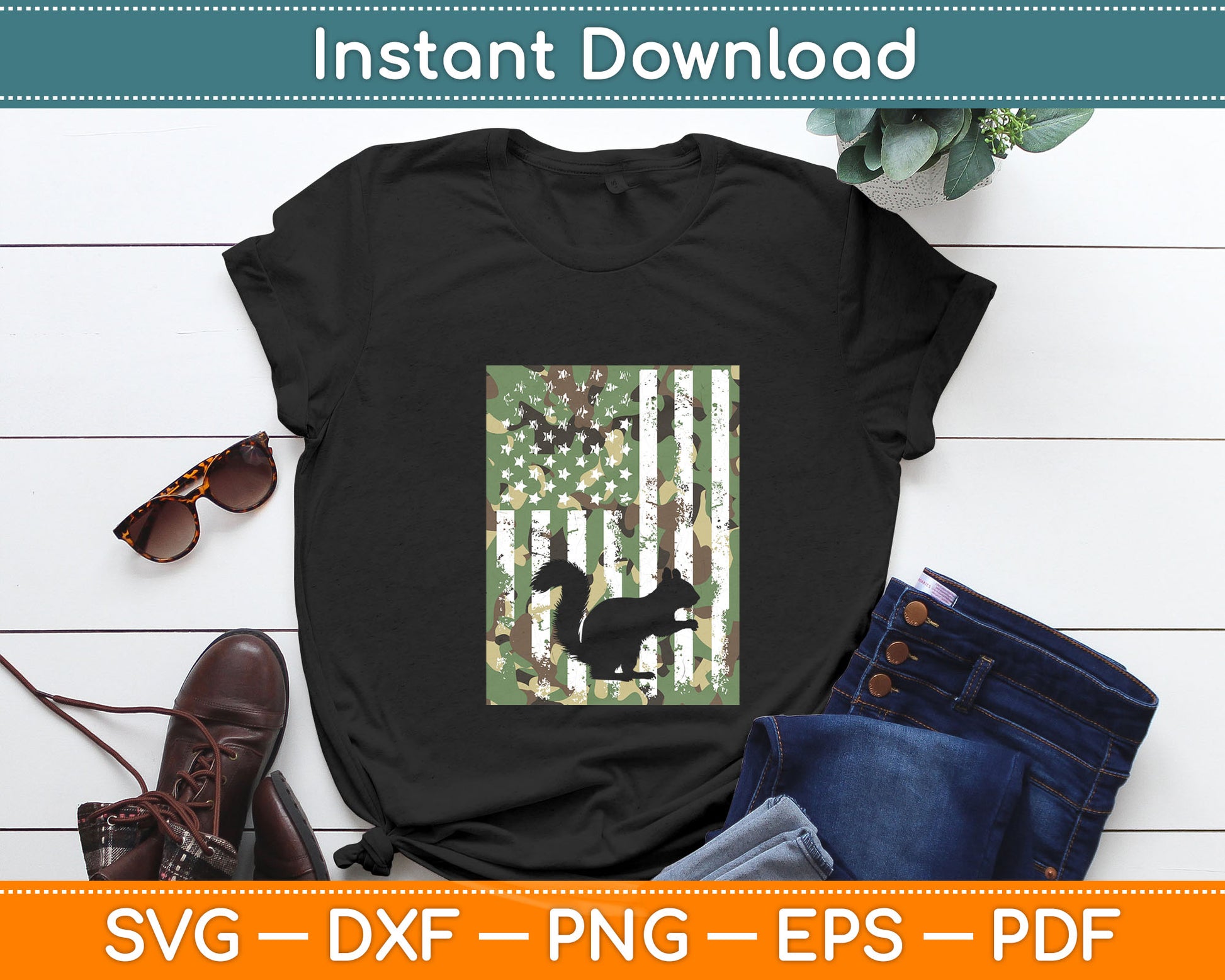 Squirrel Camo US Flag Vintage Patriotic Svg Digital Cutting File