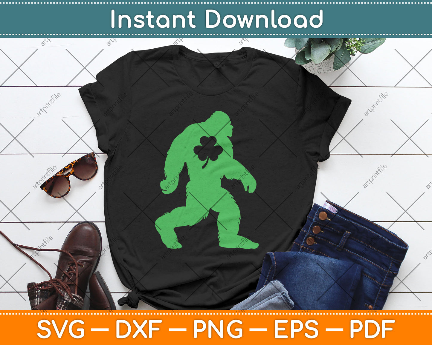 St Patrick's Day Bigfoot Sasquatch Shamrock Svg Digital Cutting File