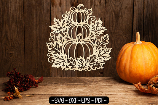 Stacked Pumpkin Fall Leaves Laser Cut SVG | Autumn Pumpkin Decor