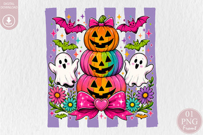 Stacked Pumpkin Halloween PNG Pink Pastel Cute Sublimation Design
