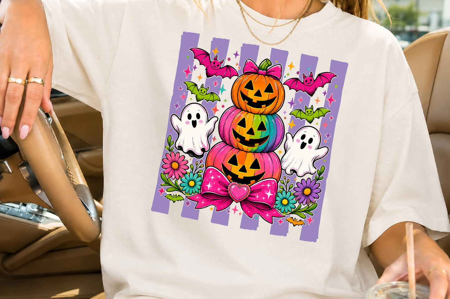 Stacked Pumpkin Halloween PNG Pink Pastel Cute Sublimation Design