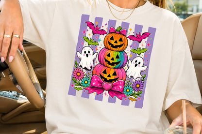 Stacked Pumpkin Halloween PNG Pink Pastel Cute Sublimation Design