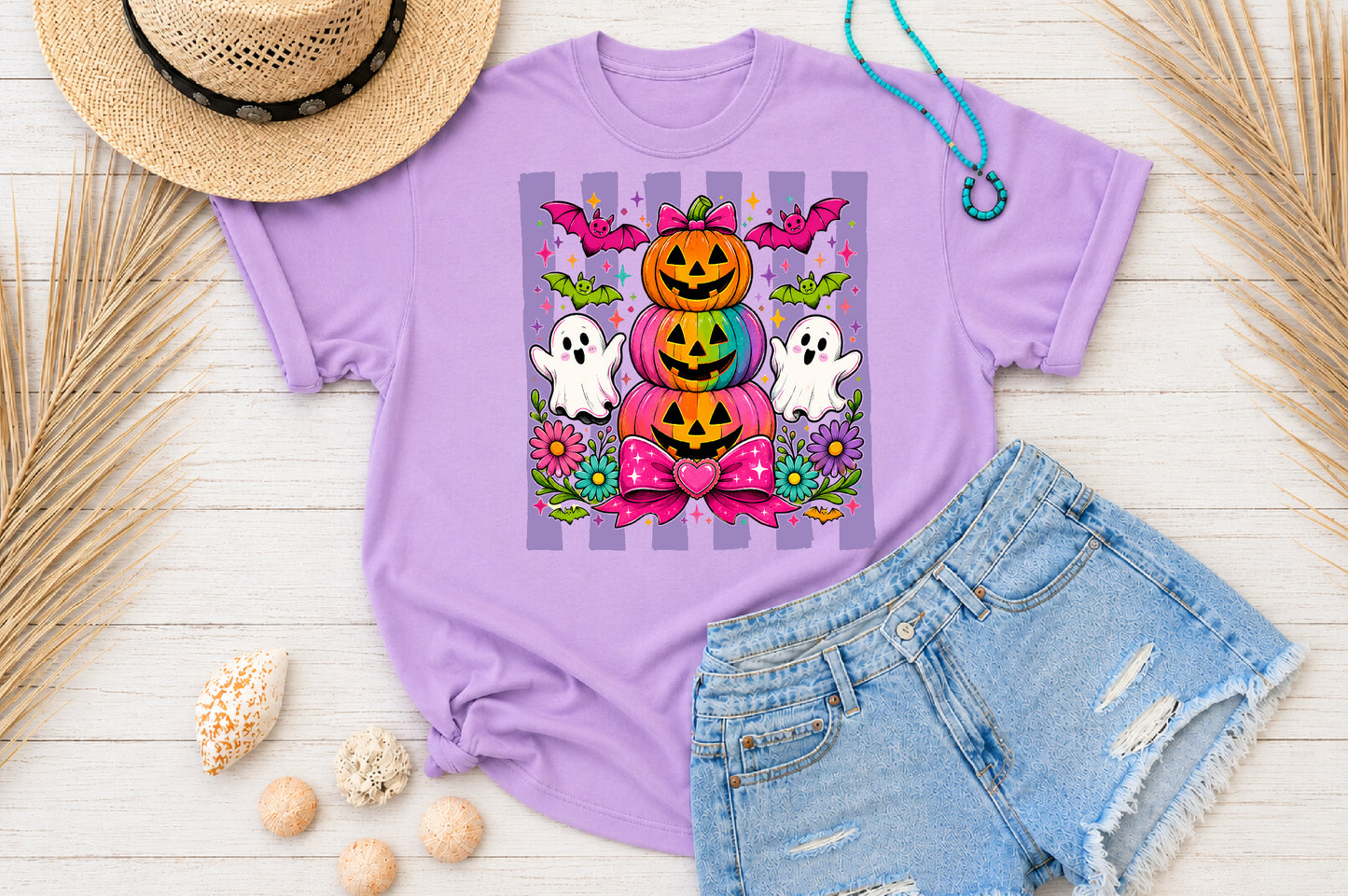 Stacked Pumpkin Halloween PNG Pink Pastel Cute Sublimation Design