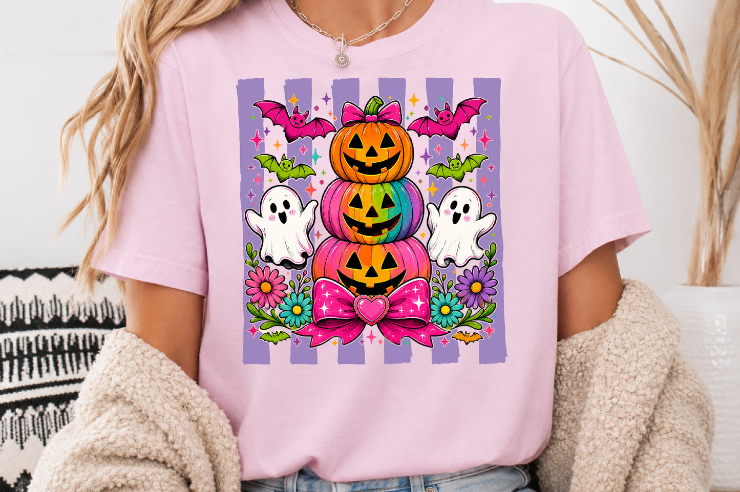 Stacked Pumpkin Halloween PNG Pink Pastel Cute Sublimation Design