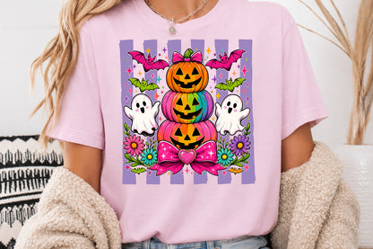 Stacked Pumpkin Halloween PNG Pink Pastel Cute Sublimation Design