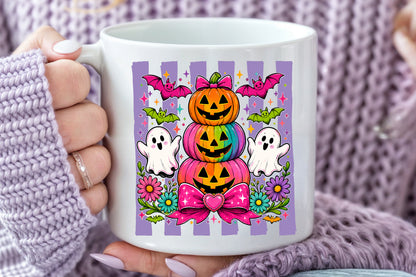 Stacked Pumpkin Halloween PNG Pink Pastel Cute Sublimation Design