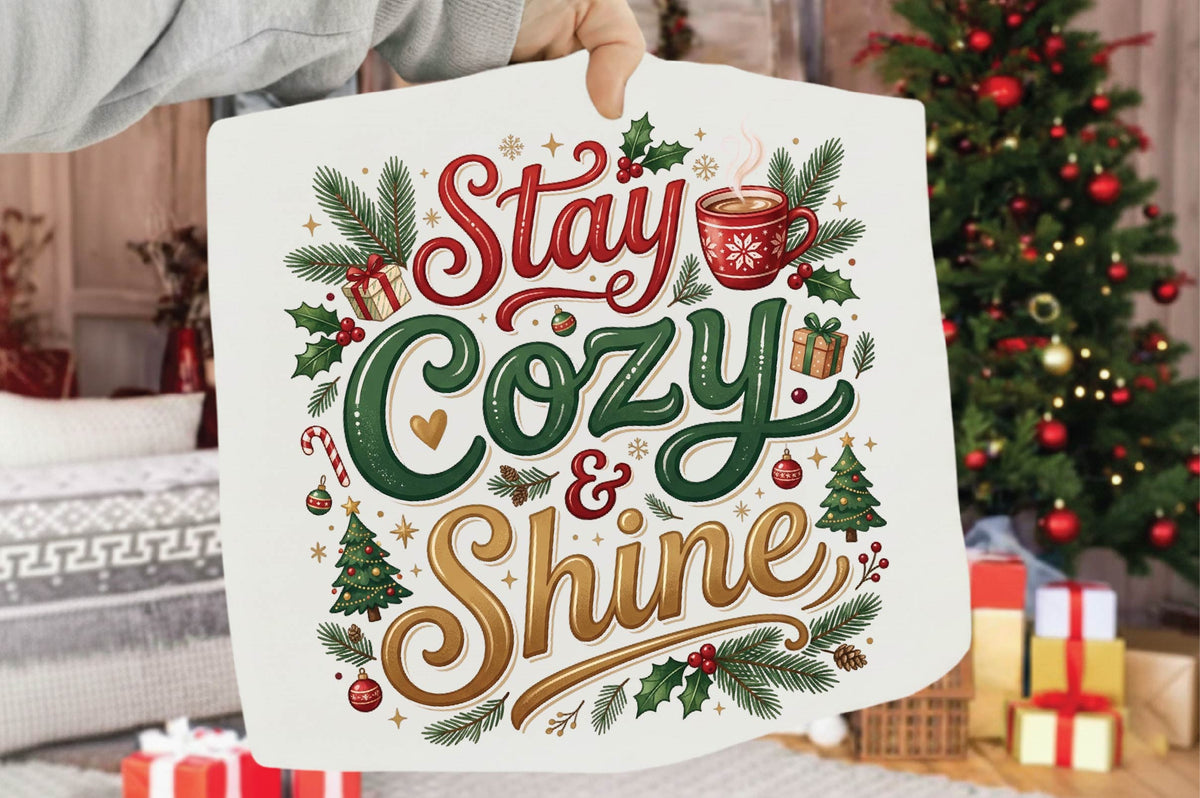 Stay Cozy & Shine Christmas PNG, Christmas Coffee Sublimation Design, Cozy Holiday Shirt PNG