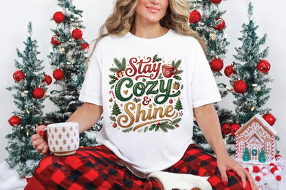 Stay Cozy & Shine Christmas PNG, Christmas Coffee Sublimation Design, Cozy Holiday Shirt PNG
