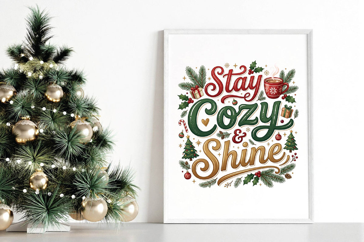 Stay Cozy & Shine Christmas PNG, Christmas Coffee Sublimation Design, Cozy Holiday Shirt PNG
