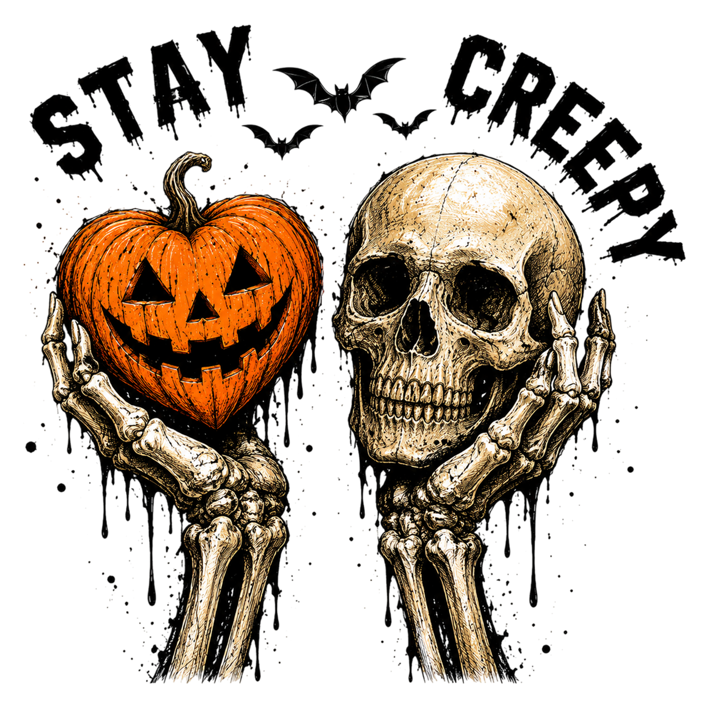 Stay Creepy Halloween PNG  Skeleton Pumpkin Heart Spooky Gothic Design