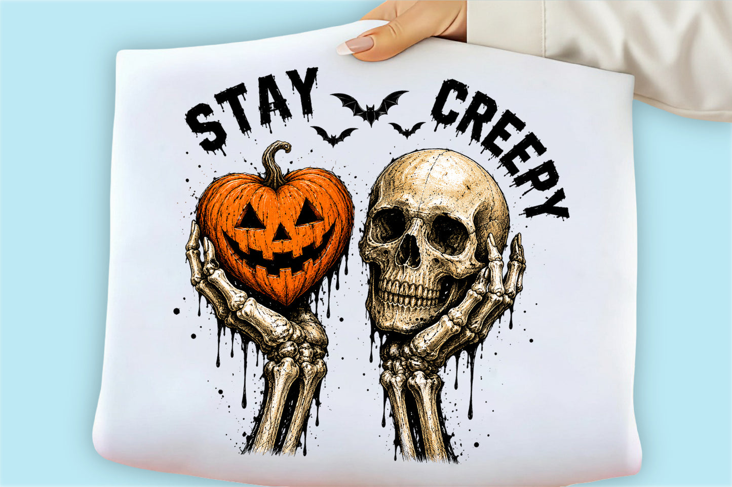Stay Creepy Halloween PNG  Skeleton Pumpkin Heart Spooky Gothic Design