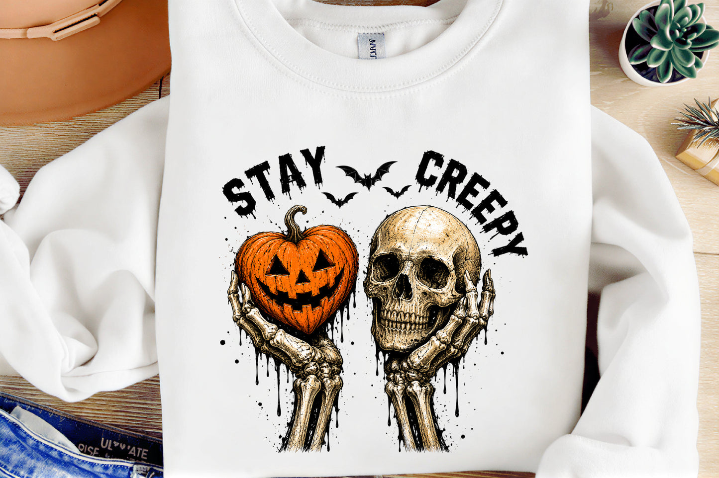 Stay Creepy Halloween PNG  Skeleton Pumpkin Heart Spooky Gothic Design