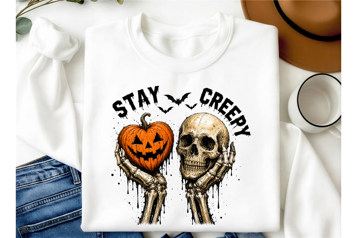 Stay Creepy Halloween PNG  Skeleton Pumpkin Heart Spooky Gothic Design
