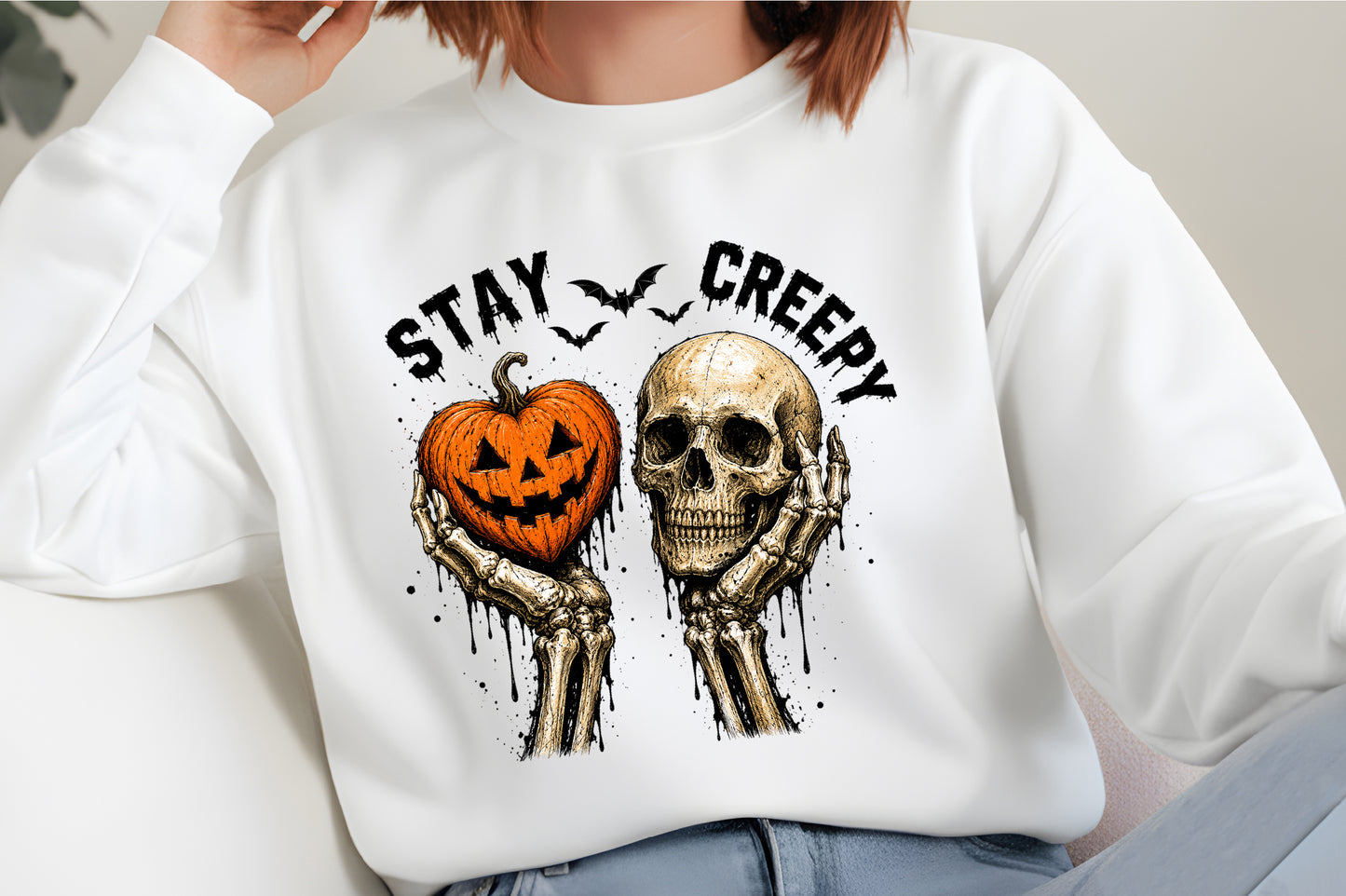 Stay Creepy Halloween PNG  Skeleton Pumpkin Heart Spooky Gothic Design