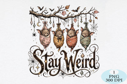 Stay Weird Bats Halloween PNG
