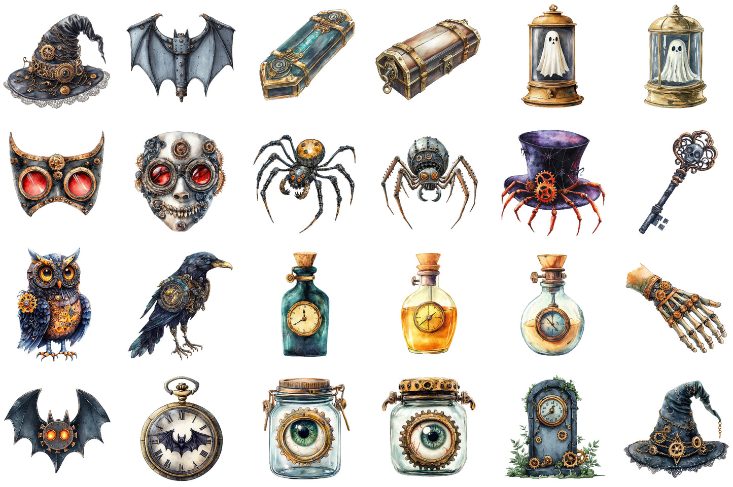 Steampunk Halloween Clipart Bundle PNG, Spooky Gothic PNG