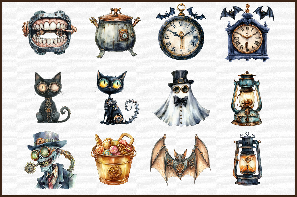 Steampunk Halloween Clipart Bundle PNG, Spooky Gothic PNG