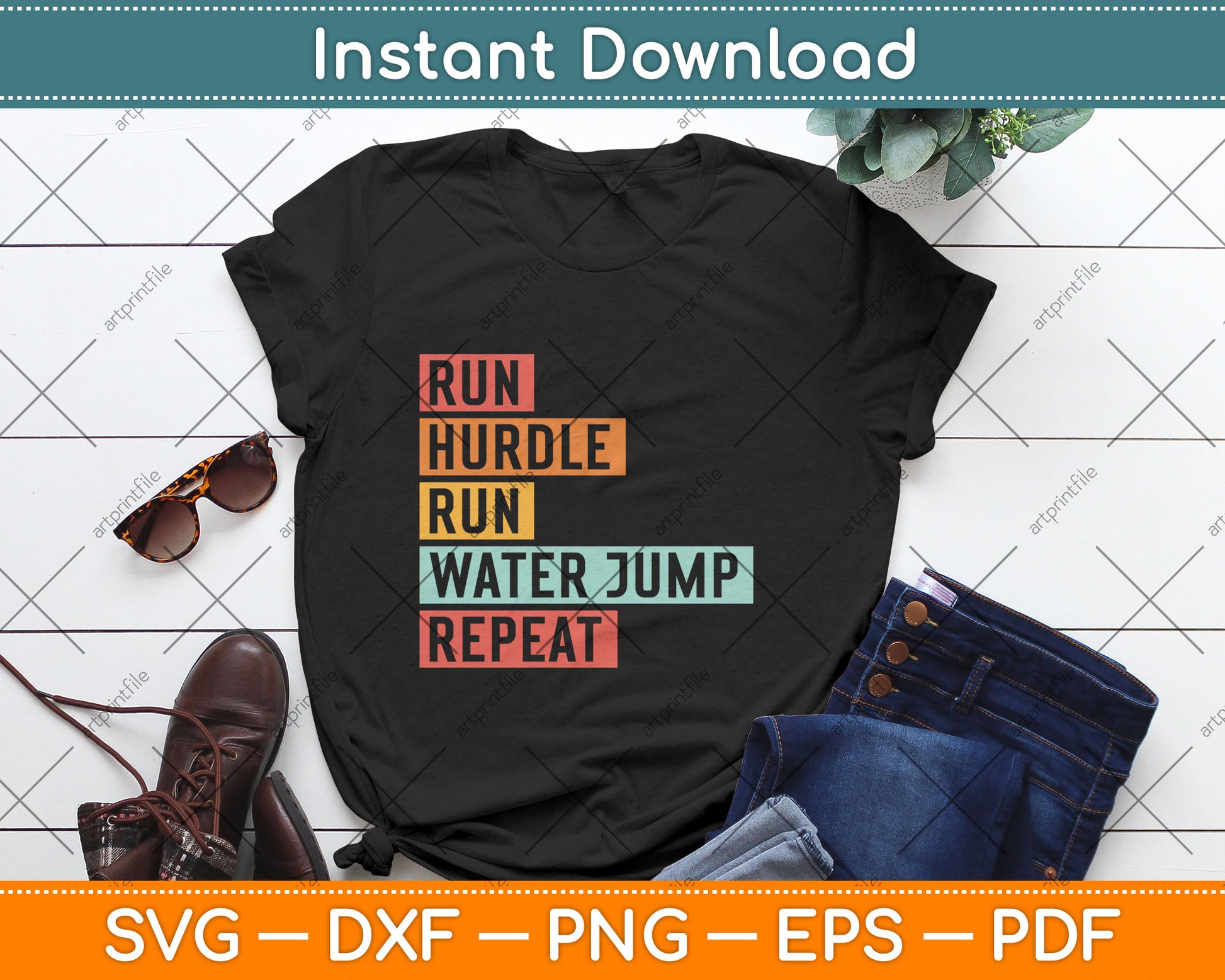 Steeplechase Track Run Hurdle Water Jump Track Coach Svg Digital Cutting File