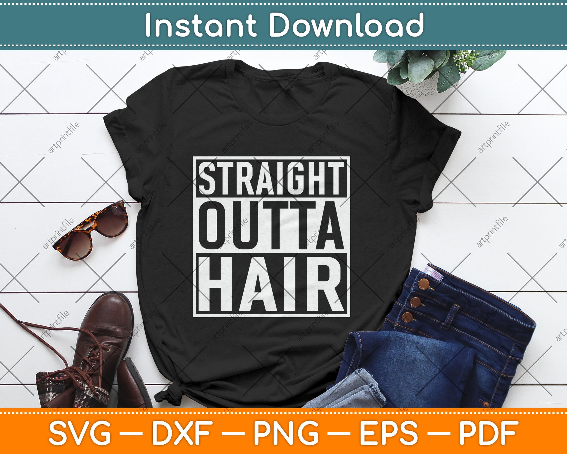 Straight Outta Hair Bald Guy Funny Svg Digital Cutting File