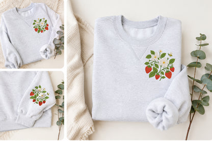 Strawberry Bee Floral Embroidery Design