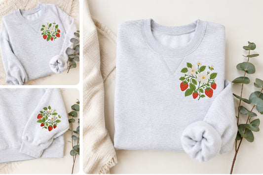 Strawberry Bee Floral Embroidery Design