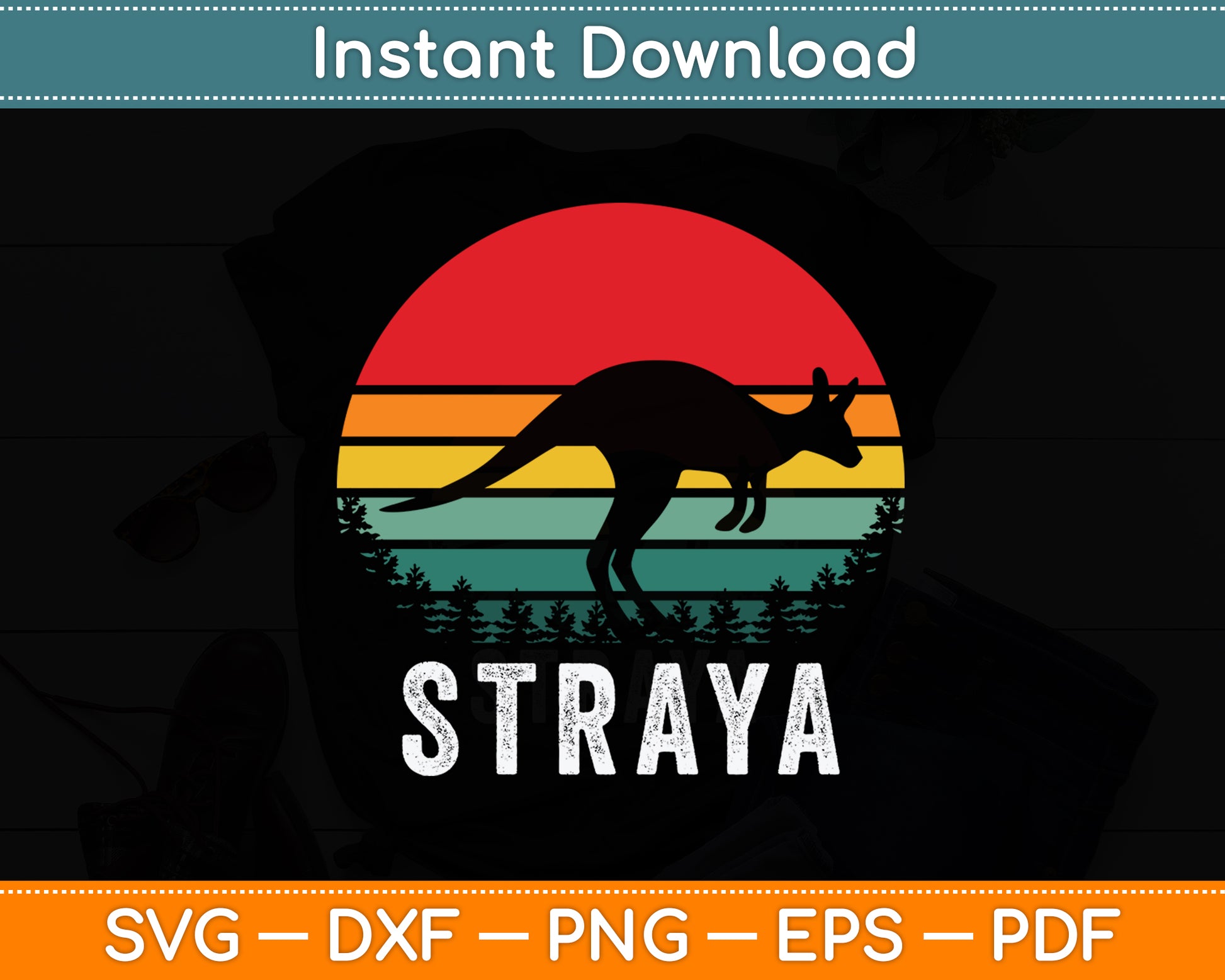 Straya Australia Kangaroo Retro Vintage Svg Png Dxf Digital Cutting File