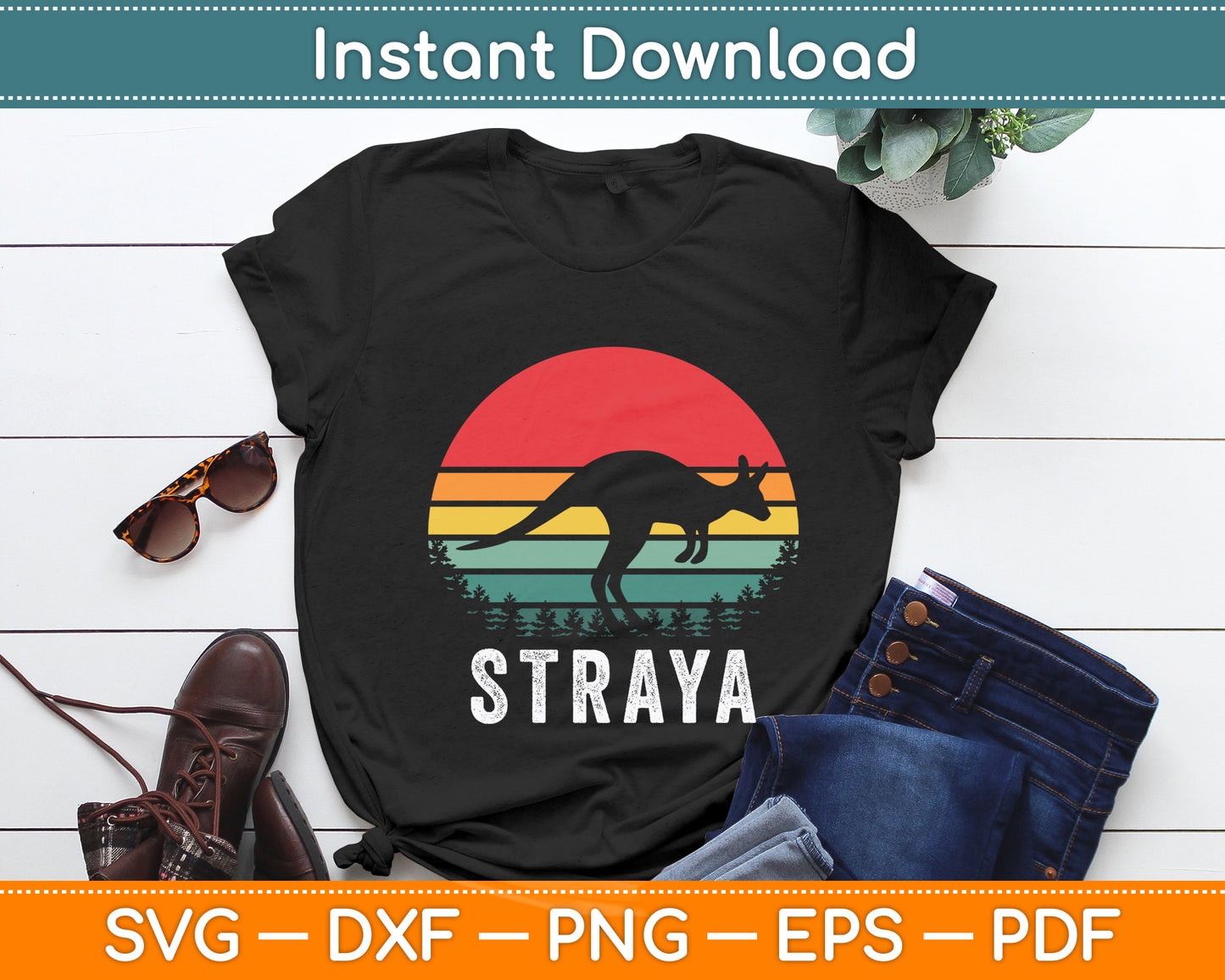 Straya Australia Kangaroo Retro Vintage Svg Png Dxf Digital Cutting File