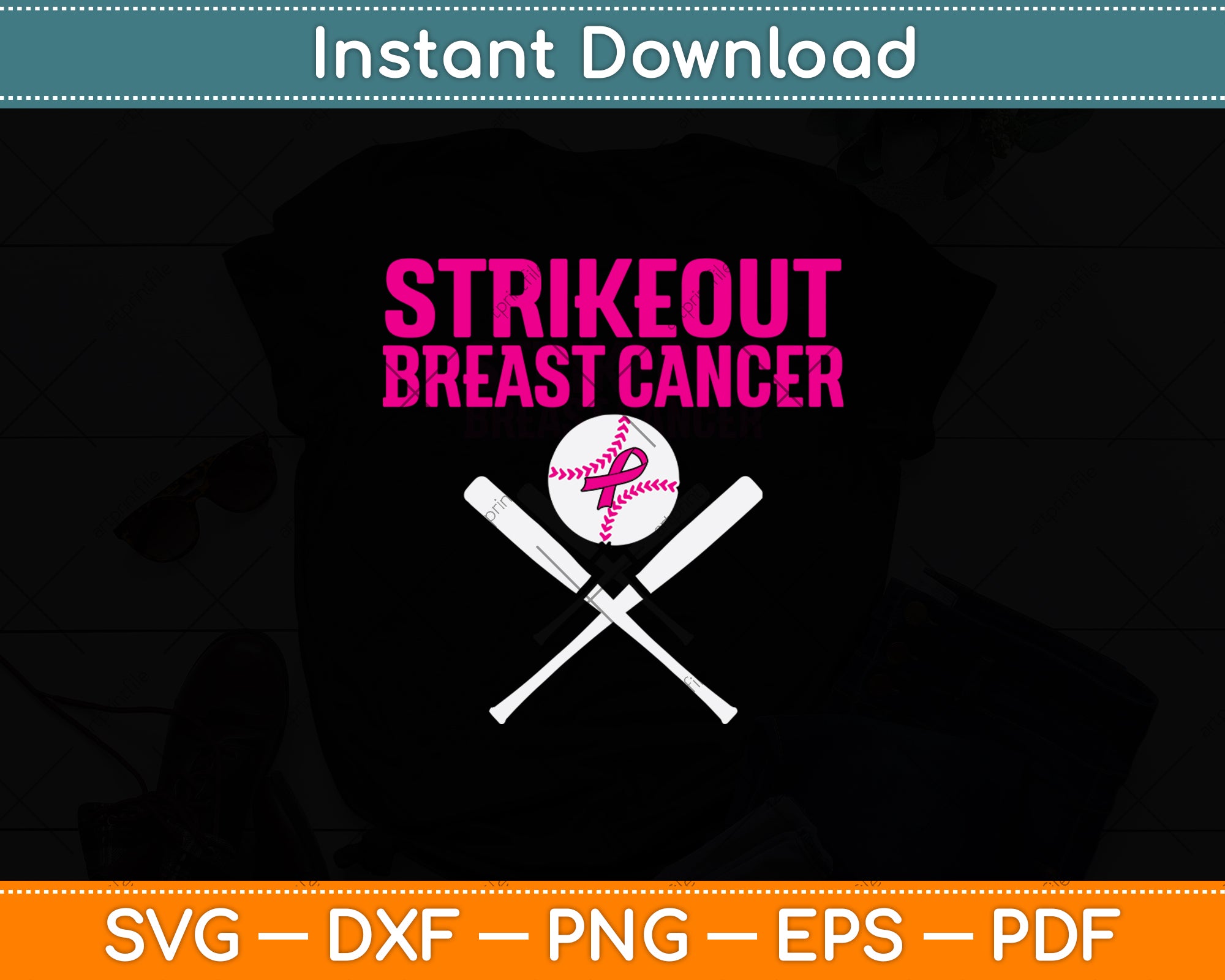 Strike Out Cancer SVG Digital File, Breast Cancer Svg, Baseball Svg