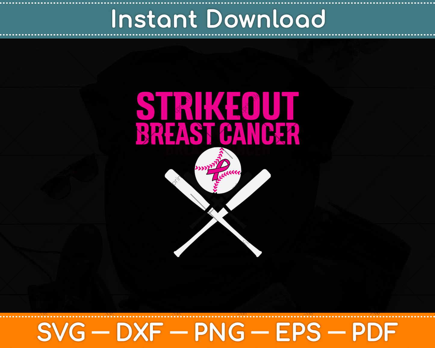 Strikeout Breast Cancer Baseball Svg Png Dxf Digital Cutting File