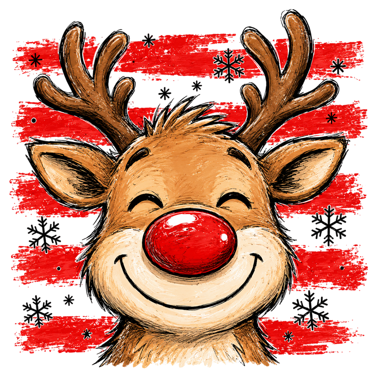 Cute Christmas Reindeer Red Nose Holiday PNG