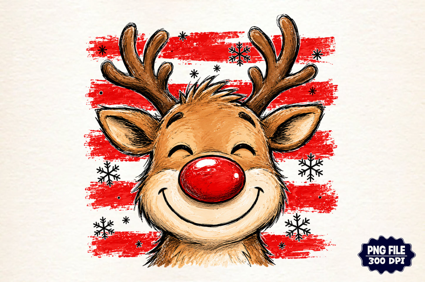 Cute Christmas Reindeer Red Nose Holiday PNG
