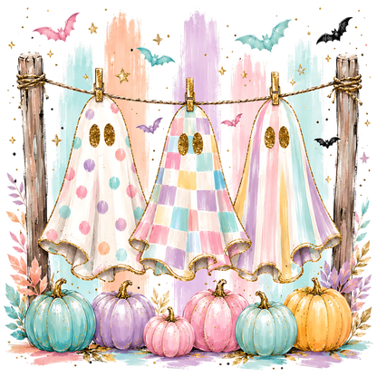 Pastel Ghosts Clothespins Halloween PNG