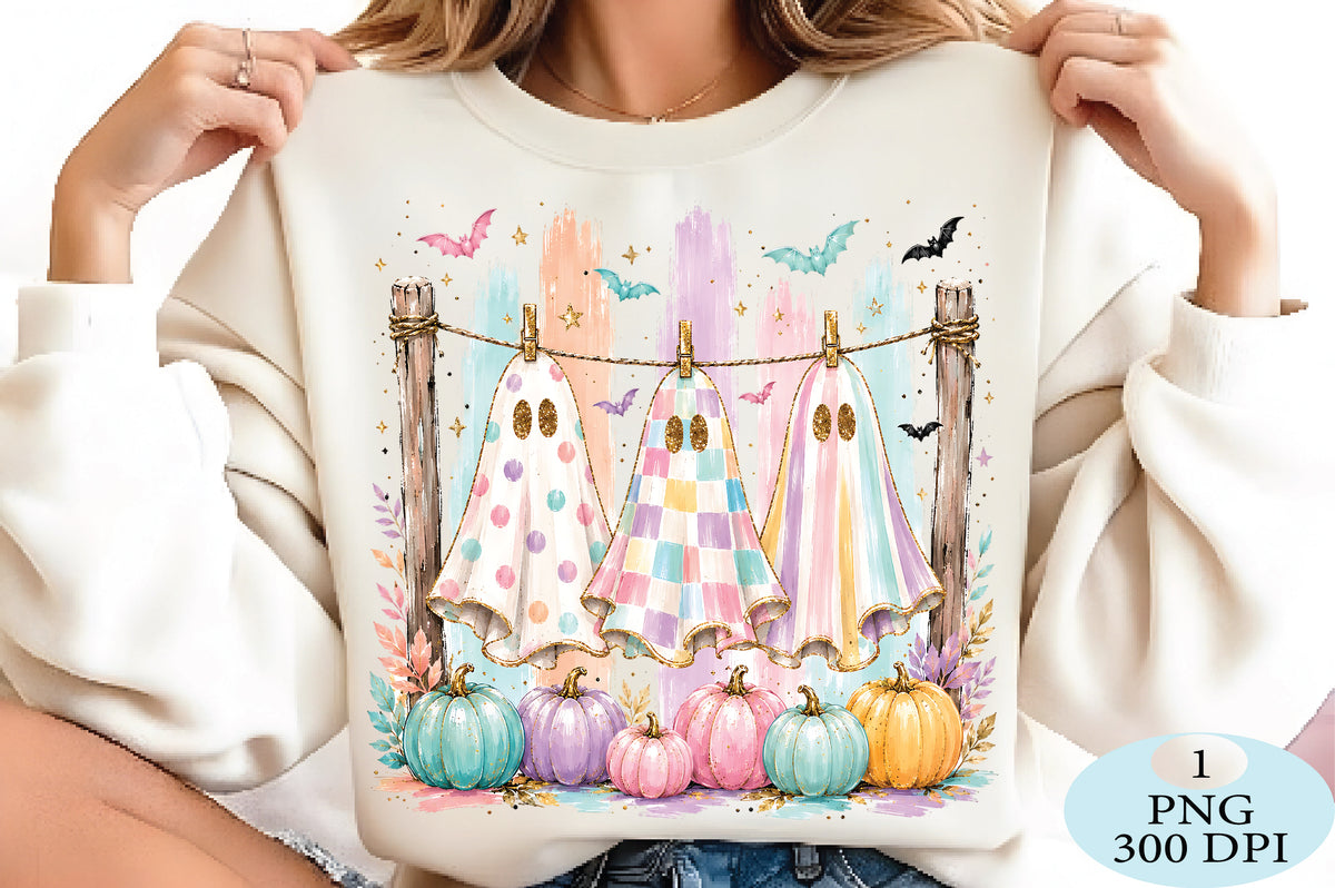 Pastel Ghosts Clothespins Halloween PNG