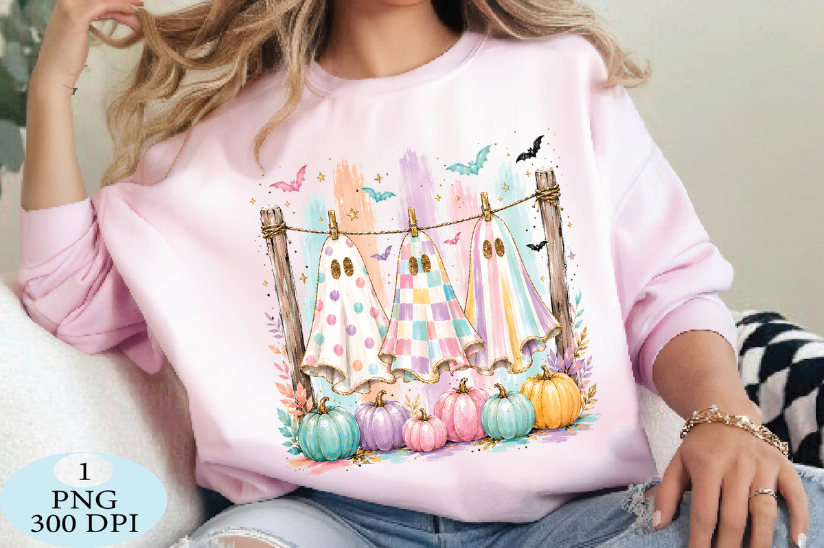 Pastel Ghosts Clothespins Halloween PNG