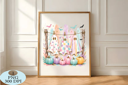 Pastel Ghosts Clothespins Halloween PNG