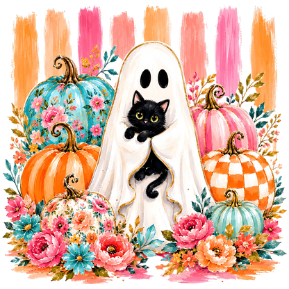 Floral Ghost & Pumpkins Halloween PNG