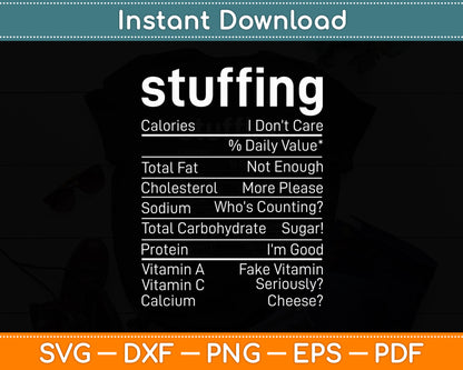 Stuffing Nutrition Facts Thanksgiving Nutrition Facts Svg Digital Cutting File