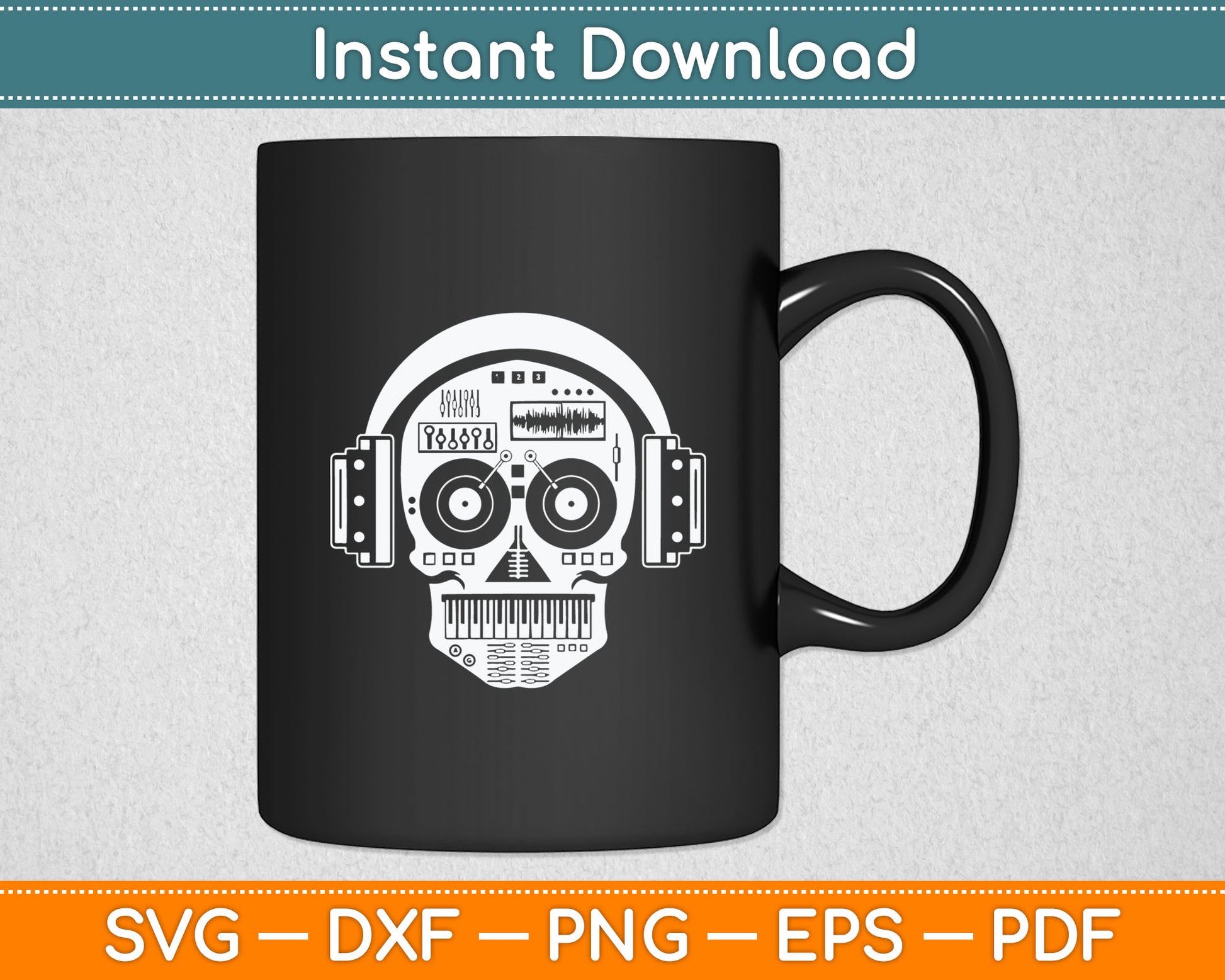 Sugarskull DJ Table Disc Jockey Headphones Svg Digital Cutting File